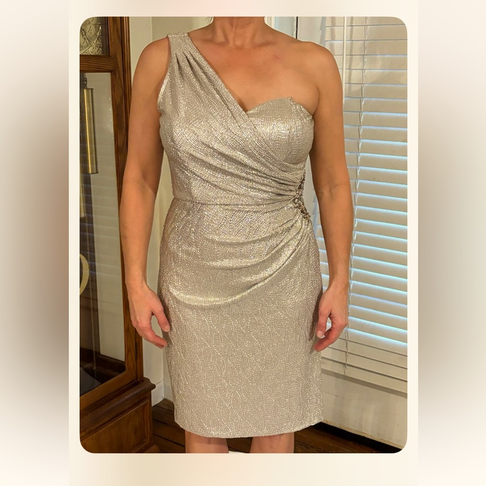 Cache Short Metallic Silvery Bronze Prom Dress-Size 10